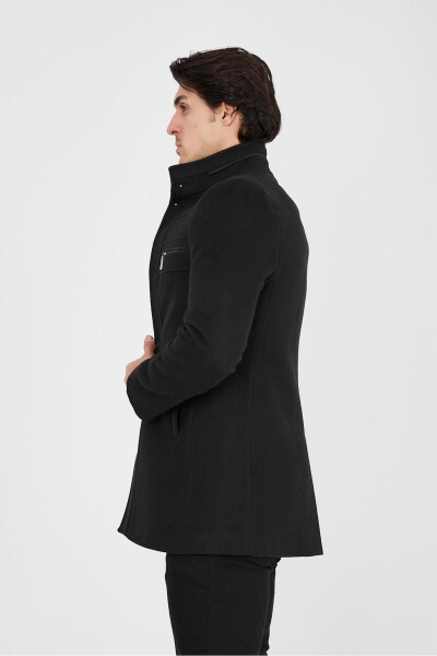 Slim Fit Long Cashmere Coat with Stand-Up Collar - 10