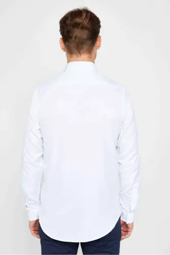 Slim Fit Long Sleeve Easy Iron Sweat Absorbent Breathable Texture Tie-Ready Four Season White Men's Shirt-White - 13