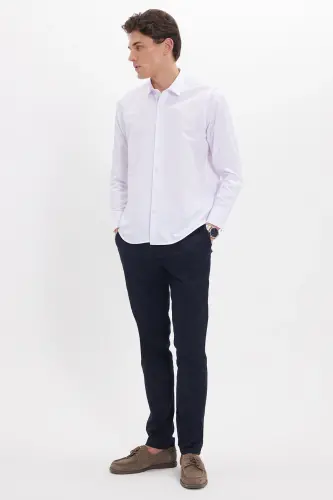 Slim Fit Long Sleeve Easy Iron Sweat Absorbent Breathable Texture Tie-Ready Four Season White Men's Shirt-White - 3
