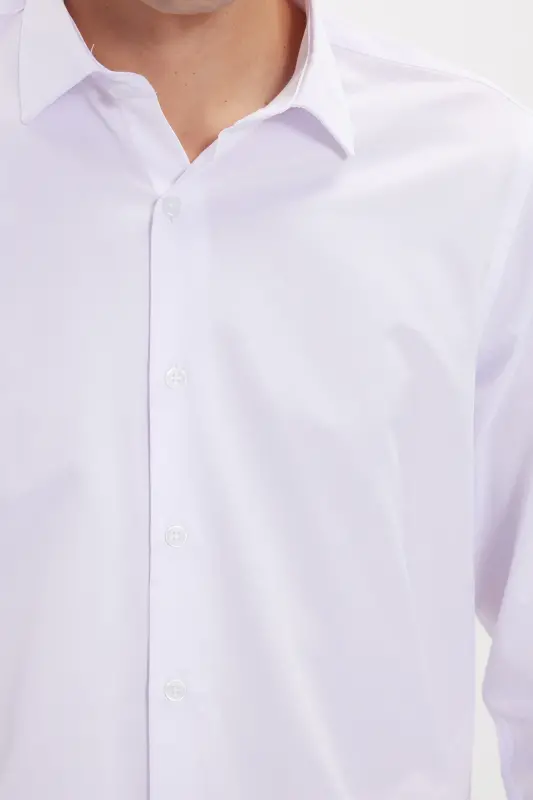 Slim Fit Long Sleeve Easy Iron Sweat Absorbent Breathable Texture Tie-Ready Four Season White Men's Shirt-White - 6