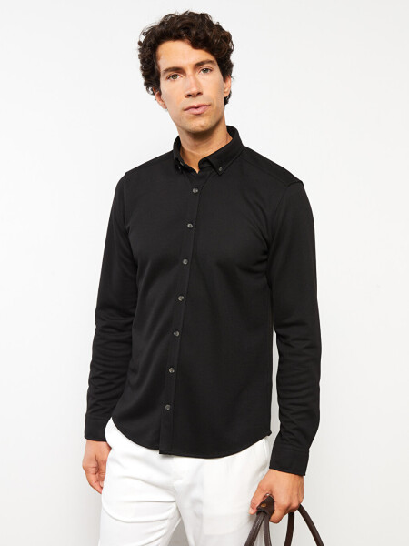 Slim Fit Long Sleeve Gabardine Men's Shirt - 71