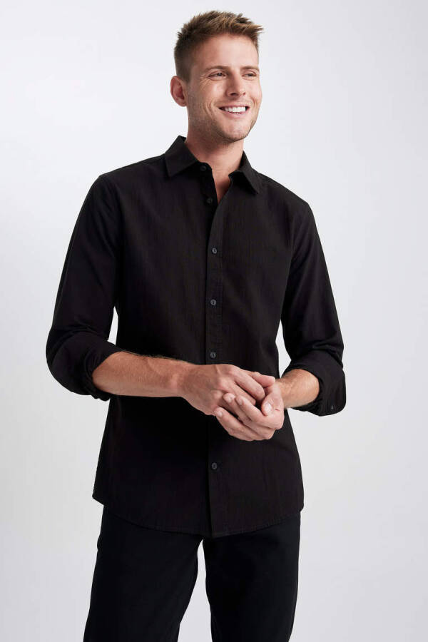 Slim Fit Long Sleeve Shirt Black - 1