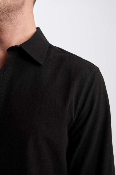 Slim Fit Long Sleeve Shirt Black - 2