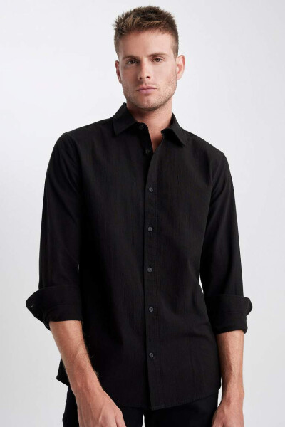 Slim Fit Long Sleeve Shirt Black - 3