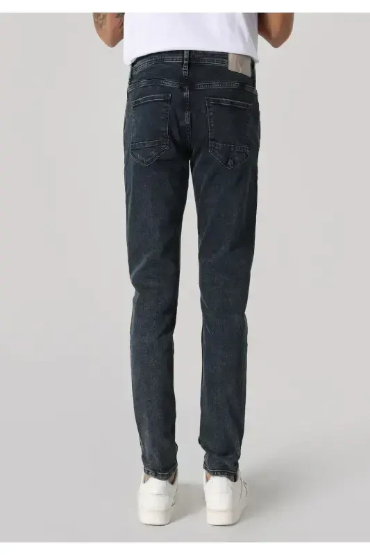Slim fit, low rise, skinny fit, dark blue men's trousers. - 2
