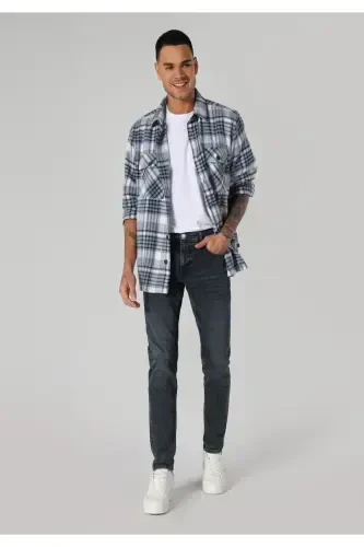 Slim fit, low rise, skinny fit, dark blue men's trousers. - 3