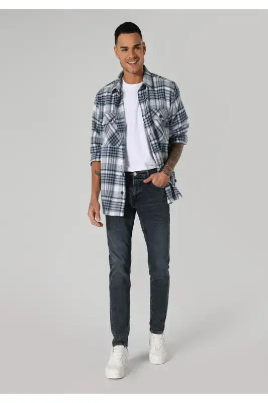 Slim fit, low rise, skinny fit, dark blue men's trousers. - 3