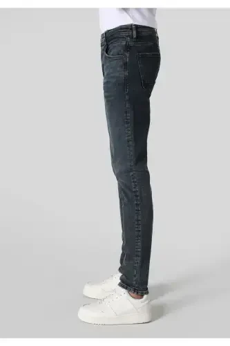 Slim fit, low rise, skinny fit, dark blue men's trousers. - 5