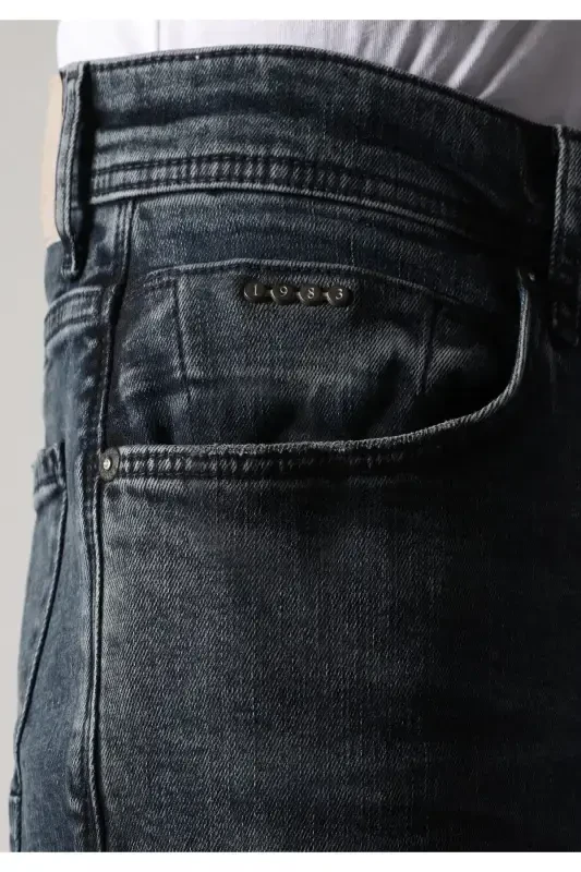 Slim fit, low rise, skinny fit, dark blue men's trousers. - 6