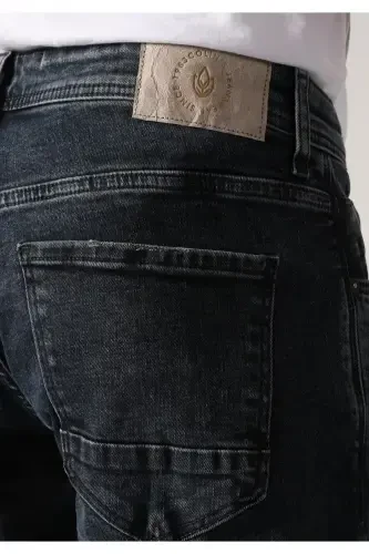 Slim fit, low rise, skinny fit, dark blue men's trousers. - 7