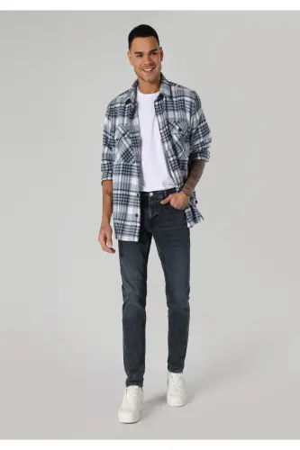 Slim fit, low rise, skinny fit, dark blue men's trousers. - 3