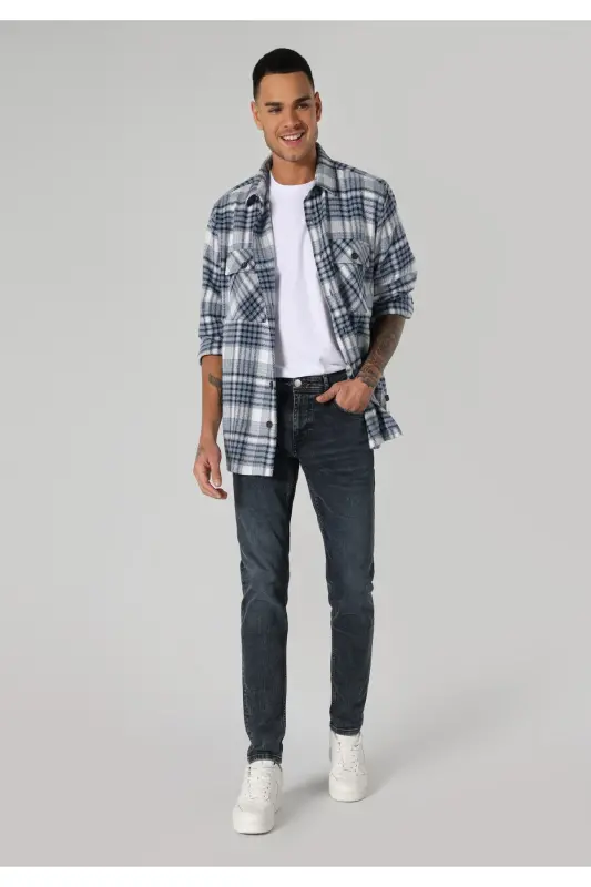 Slim fit, low rise, skinny fit, dark blue men's trousers. - 3