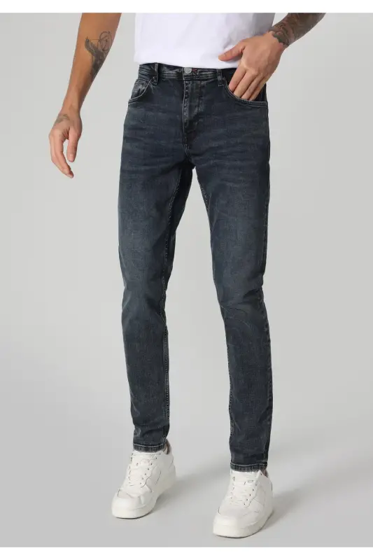 Slim fit, low rise, skinny fit, dark blue men's trousers. - 4