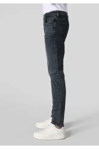 Slim fit, low rise, skinny fit, dark blue men's trousers. - 5