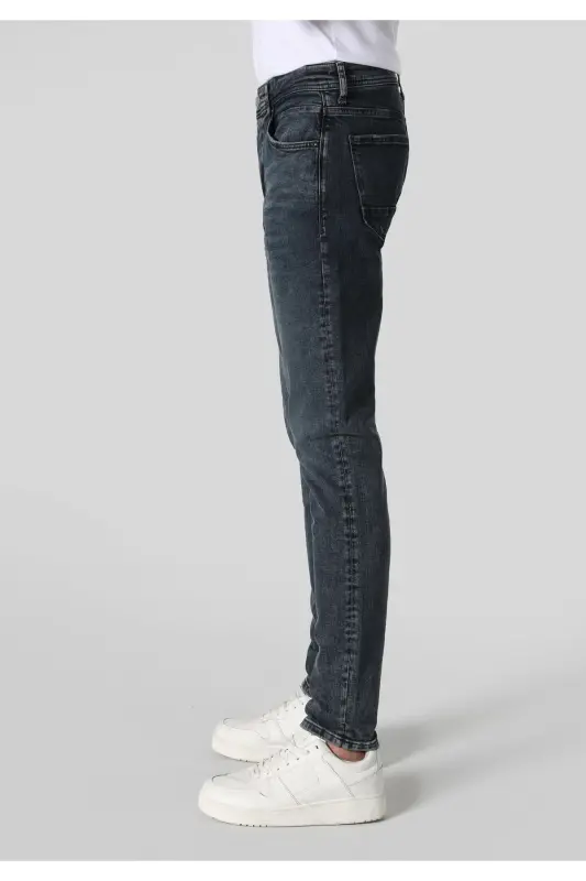 Slim fit, low rise, skinny fit, dark blue men's trousers. - 5