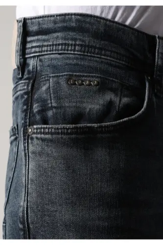 Slim fit, low rise, skinny fit, dark blue men's trousers. - 6