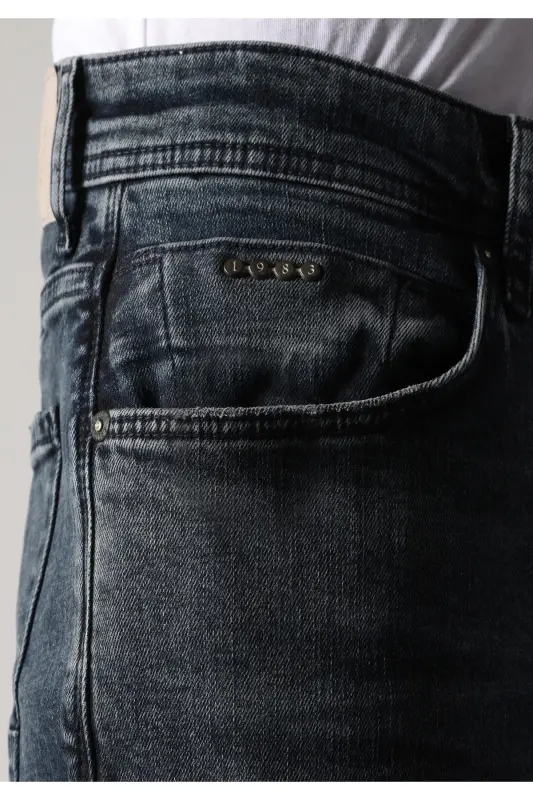 Slim fit, low rise, skinny fit, dark blue men's trousers. - 6