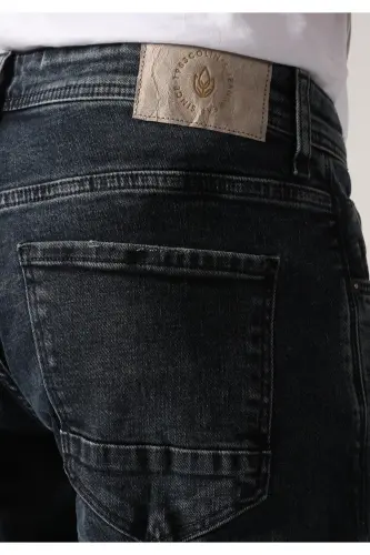 Slim fit, low rise, skinny fit, dark blue men's trousers. - 7