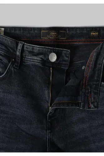 Slim fit, low rise, skinny fit, dark blue men's trousers. - 8