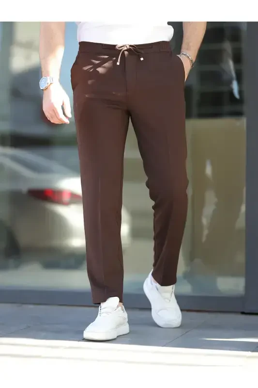 Slim Fit Lycra Jogger Pants-Brown - 1