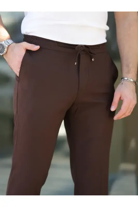 Slim Fit Lycra Jogger Pants-Brown - 2
