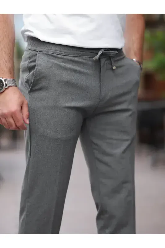 Slim Fit Lycra Jogger Pants-Mid Grey - 2