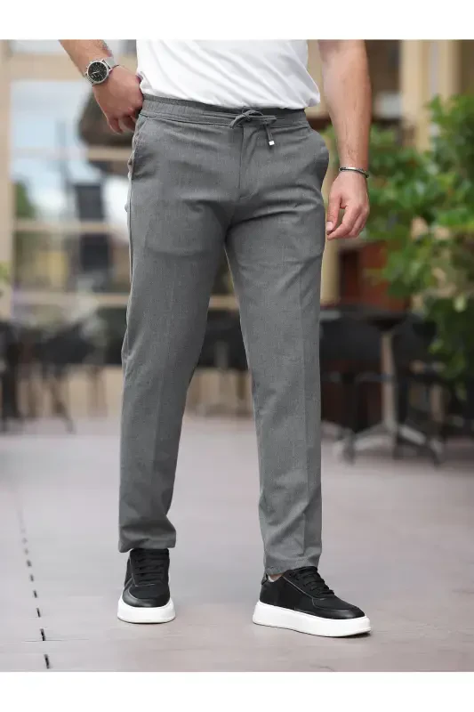 Slim Fit Lycra Jogger Pants-Mid Grey - 3