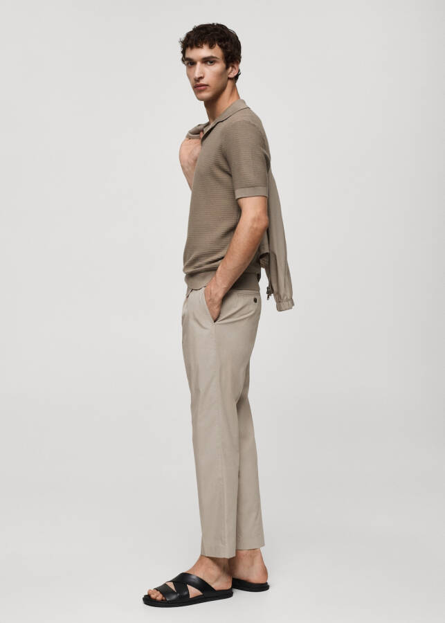 Slim fit lyocell trouser with pleats - Light/Pastel Grey - 9