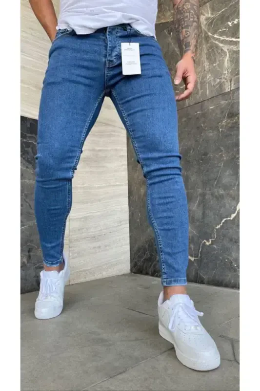 Slim Fit Mavi Likralı Erkek Kot Pantalon Mk1-koyu mavi - 1