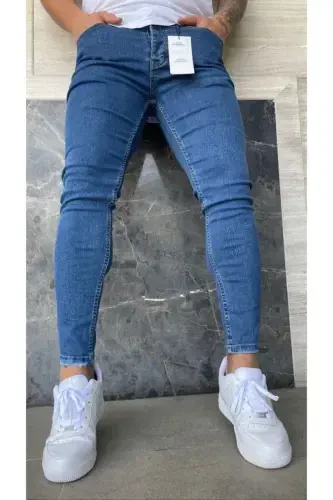 Slim Fit Mavi Likralı Erkek Kot Pantalon Mk1-koyu mavi - WAMOSS (1)