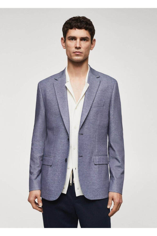 Slim Fit Mini Woven Blazer Jacket - 1