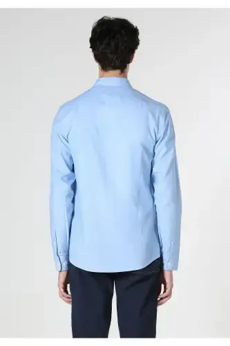 Slim Fit Moviy Erkaklar Uzun Yengli Ko'ylak - 1