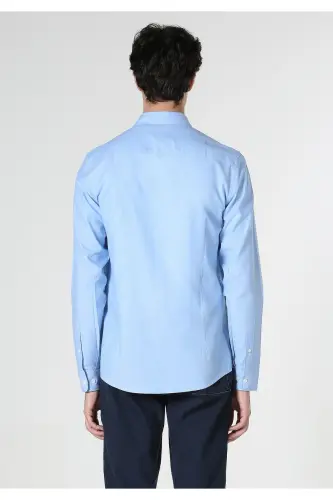 Slim Fit Moviy Erkaklar Uzun Yengli Ko'ylak - 1