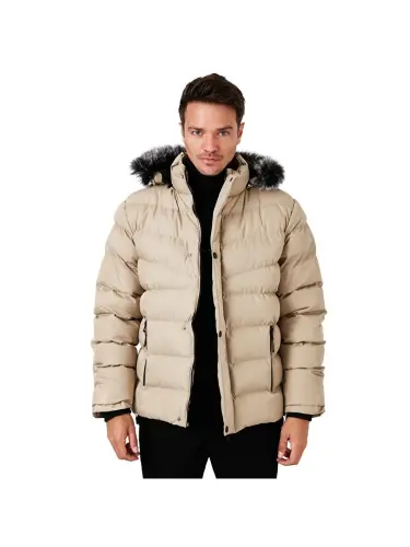 Slim Fit Мужская куртка-пуховик с искусственным мехом, съемным капюшоном 5761080 B-Bej - 10