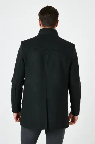 Slim Fit Мужское кашемировое пальто на пуговицах с воротником-стойкой 5840099-СЕРЫЙ - 5