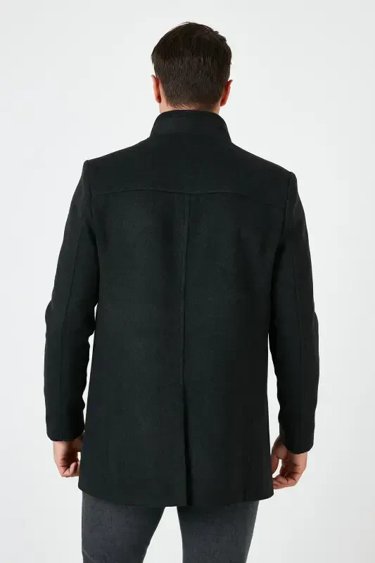 Slim Fit Мужское кашемировое пальто на пуговицах с воротником-стойкой 5840099-СЕРЫЙ - 5