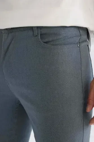 Slim Fit Narrow Bottom Canvas Chino Pants (Navy) - 5