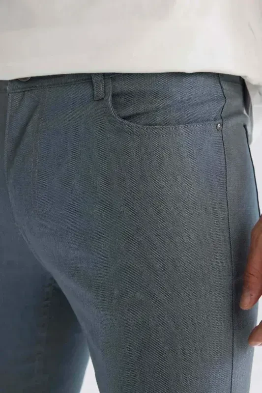 Slim Fit Narrow Bottom Canvas Chino Pants (Navy) - 5