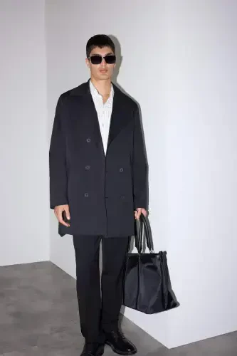 Slim Fit Narrow Cut Buttoned Belted Trench Coat Black - DEFACTO (1)