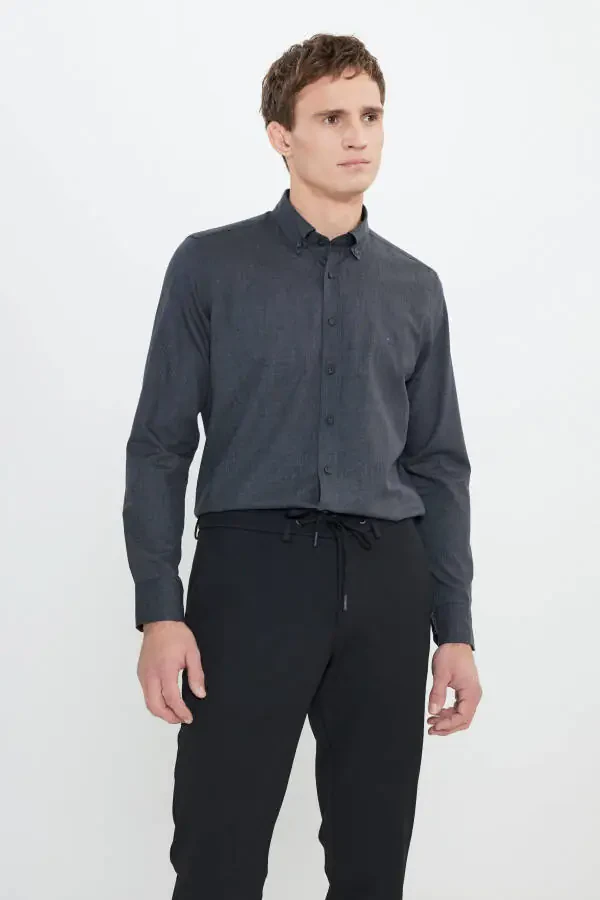Slim Fit Narrow Cut Classic Collar Textured Shirt - 1