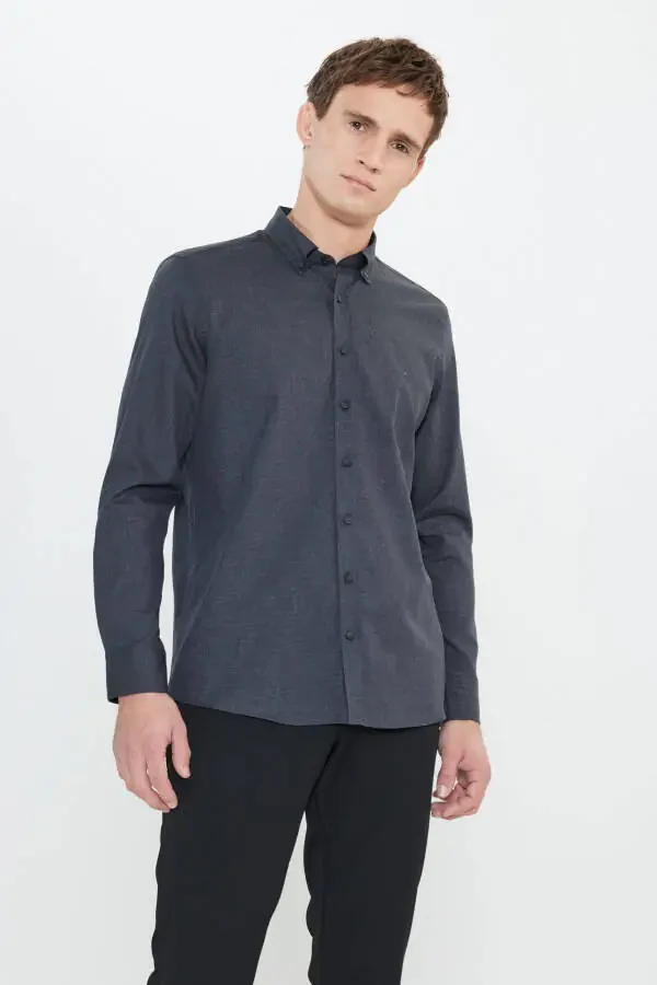 Slim Fit Narrow Cut Classic Collar Textured Shirt - 5