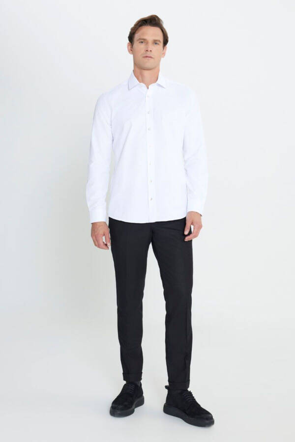 Slim Fit Narrow Cut Classic Collar Textured White Shirt - 2