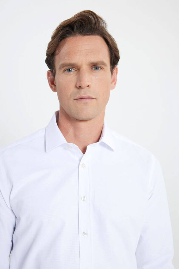 Slim Fit Narrow Cut Classic Collar Textured White Shirt - 4