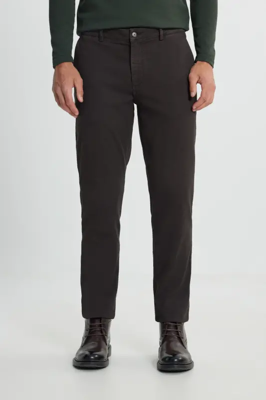 Slim Fit Narrow Cut Cotton Flexible Textured Side Pocket Brown Pants - ALTINYILDIZ CLASSICS