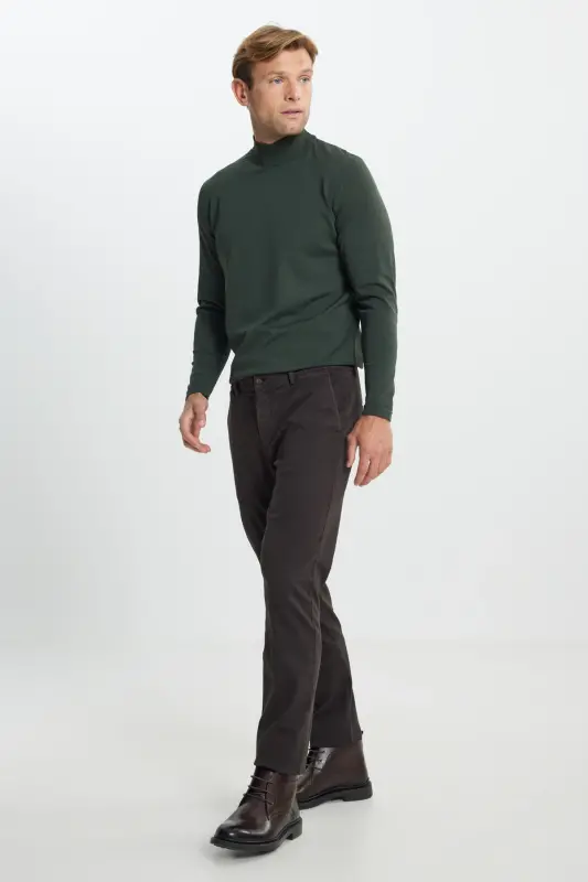 Slim Fit Narrow Cut Cotton Flexible Textured Side Pocket Brown Pants - 2