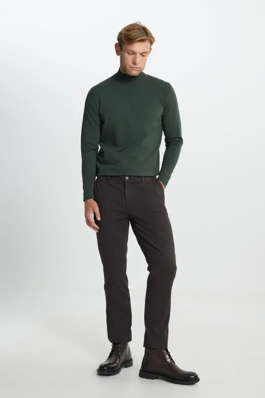 Slim Fit Narrow Cut Cotton Flexible Textured Side Pocket Brown Pants - 5