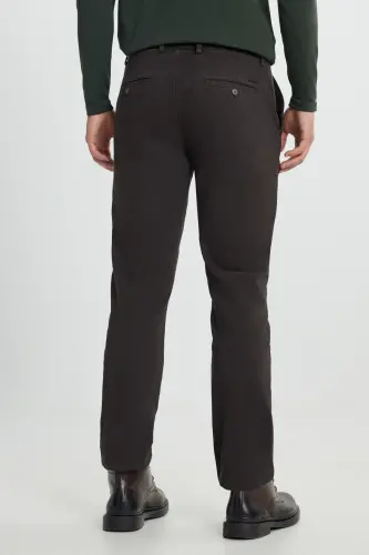 Slim Fit Narrow Cut Cotton Flexible Textured Side Pocket Brown Pants - 7