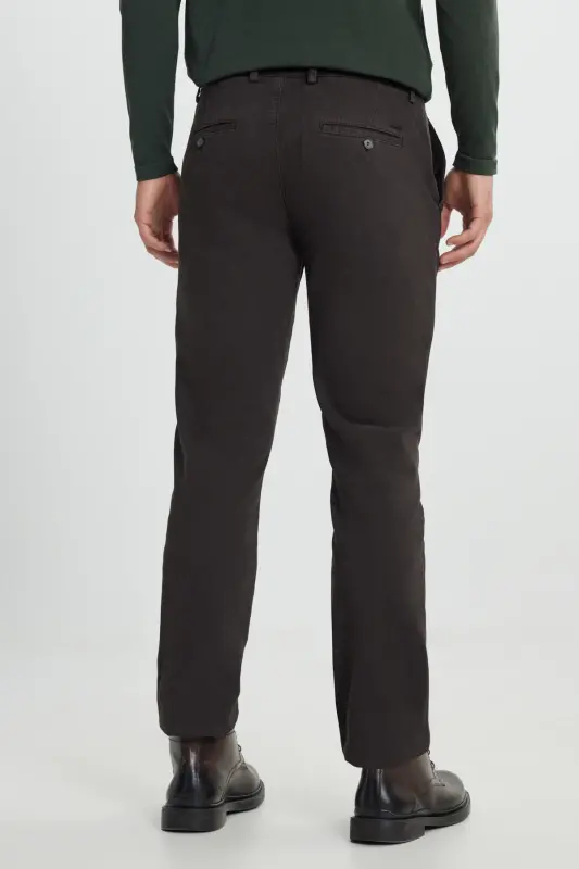 Slim Fit Narrow Cut Cotton Flexible Textured Side Pocket Brown Pants - 7
