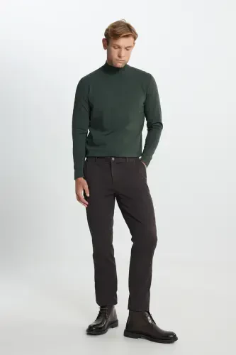 Slim Fit Narrow Cut Cotton Flexible Textured Side Pocket Brown Pants - 5