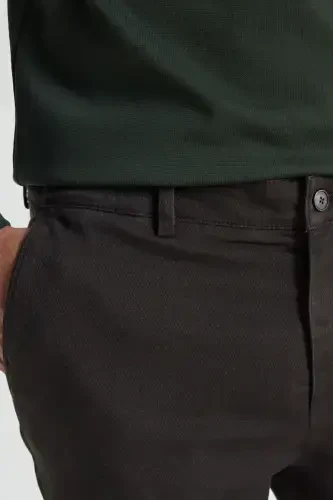 Slim Fit Narrow Cut Cotton Flexible Textured Side Pocket Brown Pants - 6